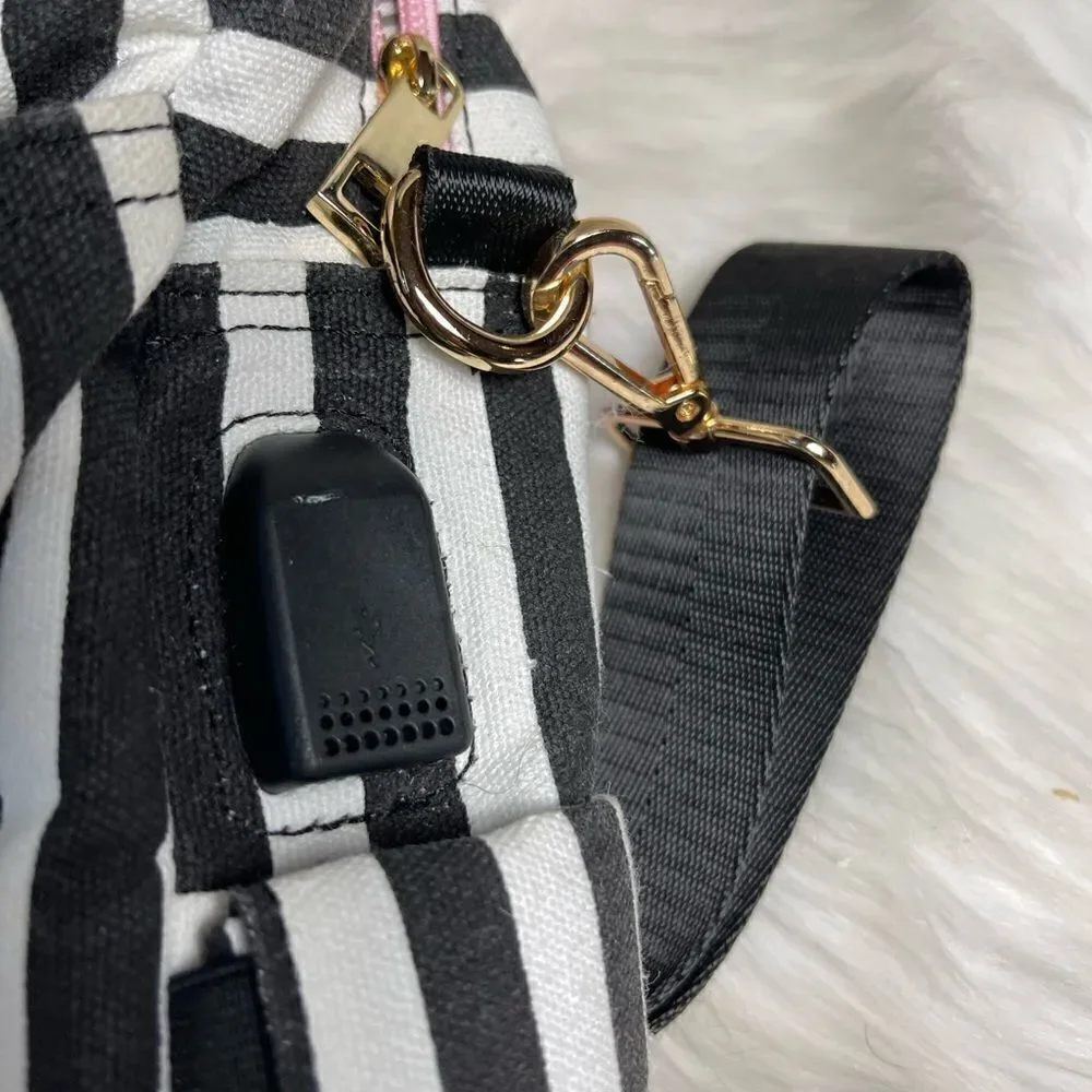 Lovevook laptop  shoulder bag Black & white stripes canvas,pink faux leather